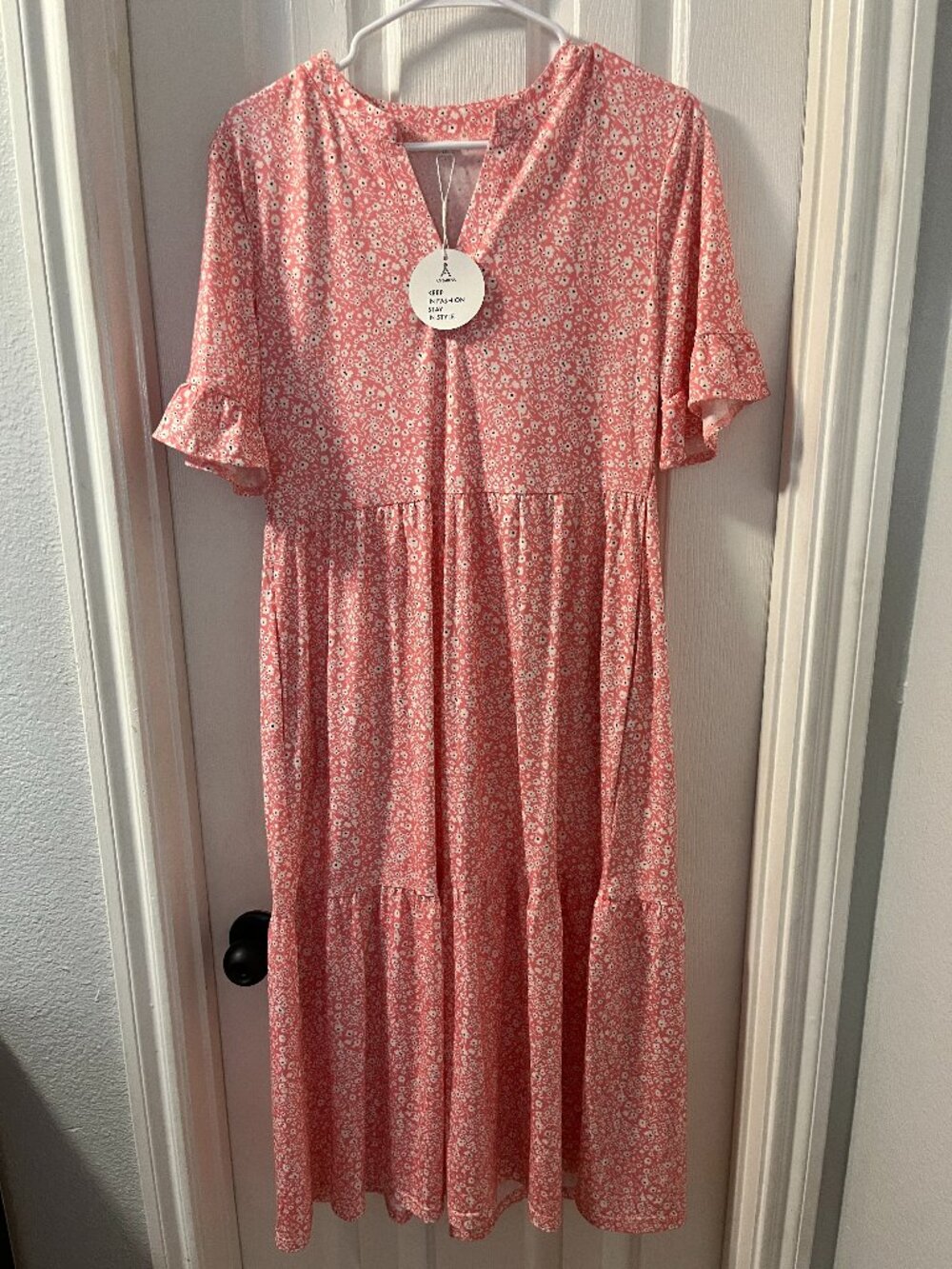 Orange with tiny white flowers Midi Dress – New with tags – Never Worn – Size M.